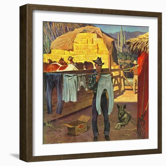 "Cowboy Hanging Out His Laundry," March 1, 1947-John Falter-Framed Giclee Print