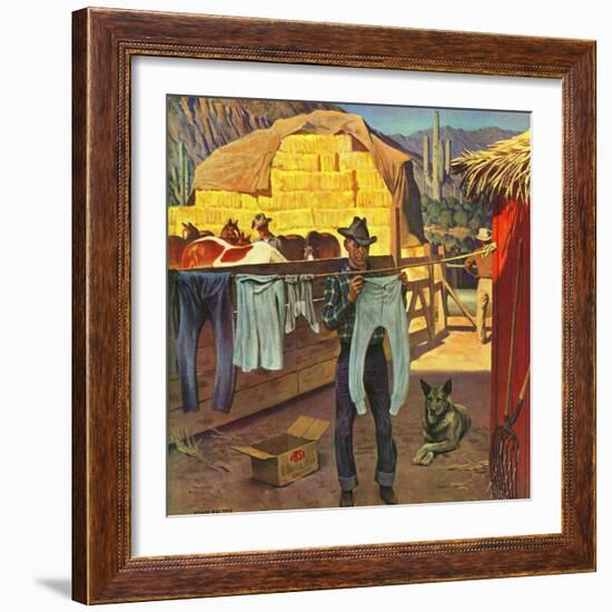 "Cowboy Hanging Out His Laundry," March 1, 1947-John Falter-Framed Giclee Print