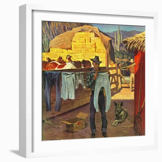 "Cowboy Hanging Out His Laundry," March 1, 1947-John Falter-Framed Giclee Print