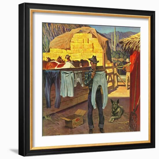 "Cowboy Hanging Out His Laundry," March 1, 1947-John Falter-Framed Giclee Print