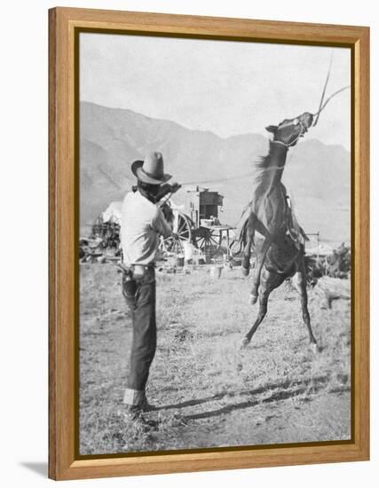 Cowboy Holds Rope around Struggling Bronco's Neck Photograph - Texas-Lantern Press-Framed Stretched Canvas