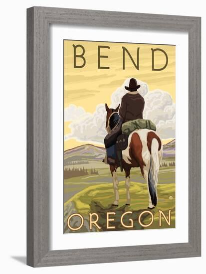 Cowboy & Horse, Bend, Oregon-Lantern Press-Framed Art Print