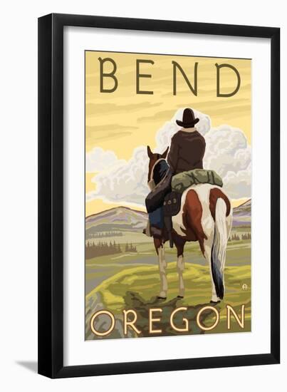 Cowboy & Horse, Bend, Oregon-Lantern Press-Framed Art Print