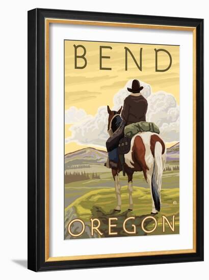 Cowboy & Horse, Bend, Oregon-Lantern Press-Framed Art Print