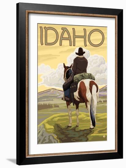 Cowboy & Horse, Idaho-Lantern Press-Framed Art Print