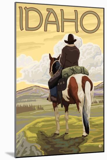 Cowboy & Horse, Idaho-Lantern Press-Mounted Art Print