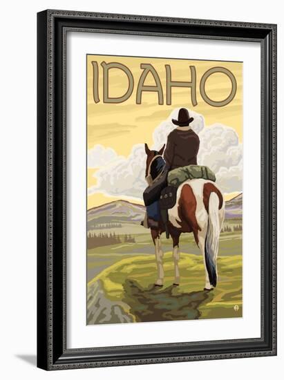 Cowboy & Horse, Idaho-Lantern Press-Framed Art Print