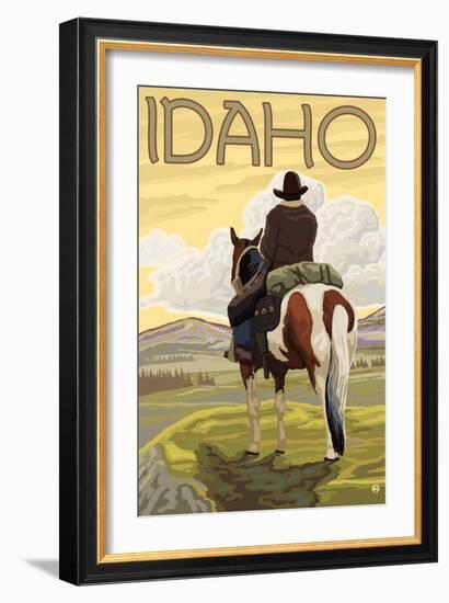 Cowboy & Horse, Idaho-Lantern Press-Framed Art Print