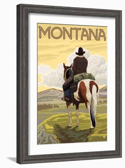 Cowboy & Horse, Montana-Lantern Press-Framed Art Print