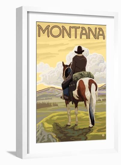 Cowboy & Horse, Montana-Lantern Press-Framed Art Print