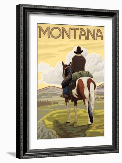 Cowboy & Horse, Montana-Lantern Press-Framed Art Print