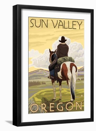 Cowboy & Horse, Sun Valley, Idaho-Lantern Press-Framed Art Print