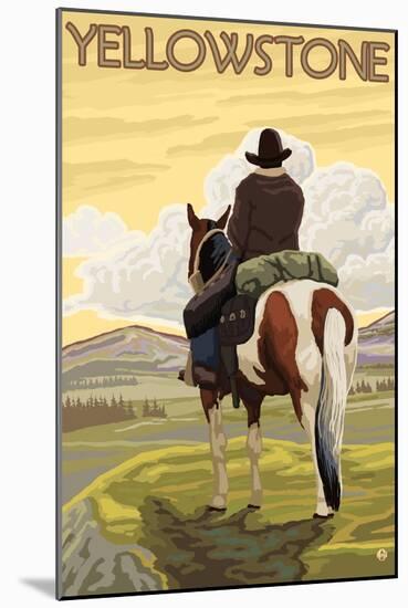 Cowboy & Horse, Yellowstone National Park-Lantern Press-Mounted Art Print