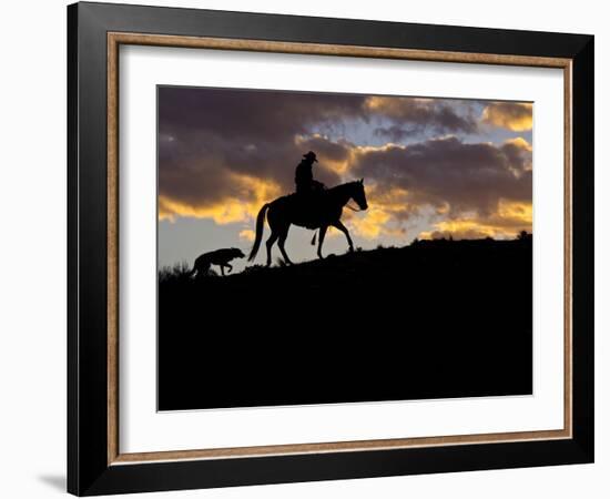 Cowboy in Silhouette with Sunset-Terry Eggers-Framed Photographic Print