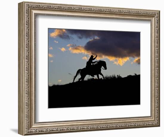 Cowboy in Silhouette with Sunset-Terry Eggers-Framed Photographic Print