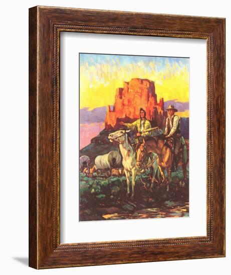 Cowboy, Indian, Covered Wagons-null-Framed Premium Giclee Print