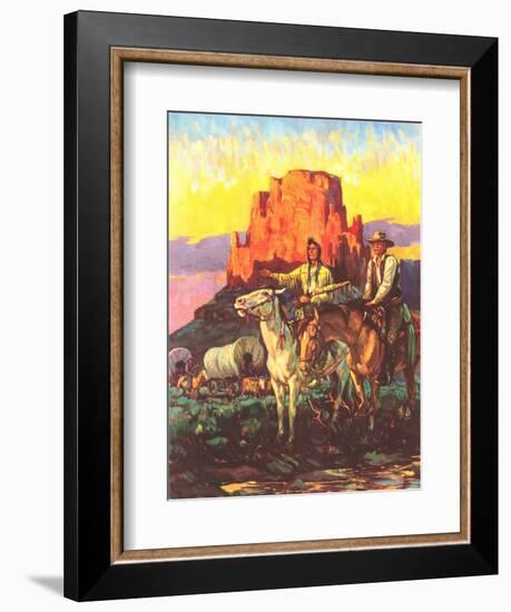 Cowboy, Indian, Covered Wagons-null-Framed Premium Giclee Print