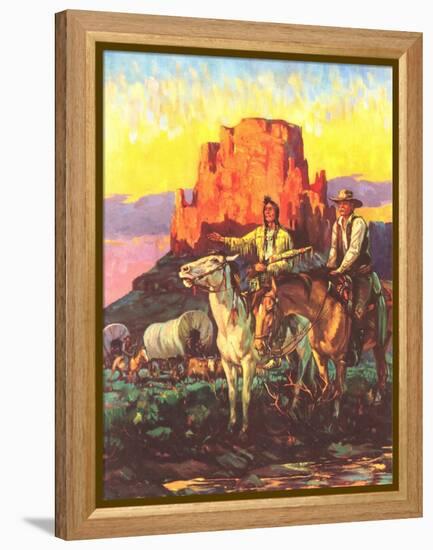 Cowboy, Indian, Covered Wagons-null-Framed Stretched Canvas