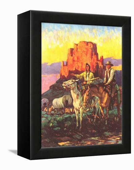 Cowboy, Indian, Covered Wagons-null-Framed Stretched Canvas