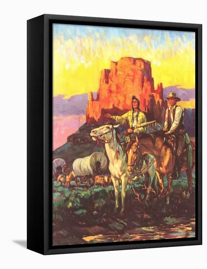 Cowboy, Indian, Covered Wagons-null-Framed Stretched Canvas