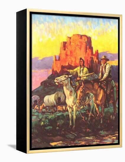 Cowboy, Indian, Covered Wagons-null-Framed Stretched Canvas