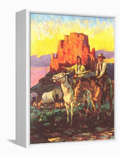 Cowboy, Indian, Covered Wagons-null-Framed Stretched Canvas