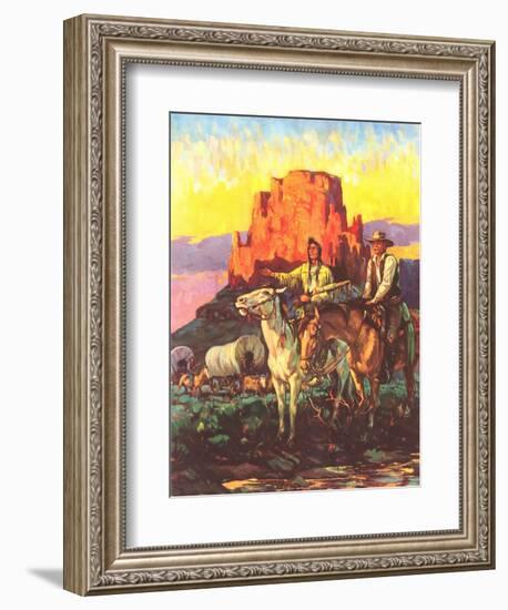 Cowboy, Indian, Covered Wagons-null-Framed Art Print