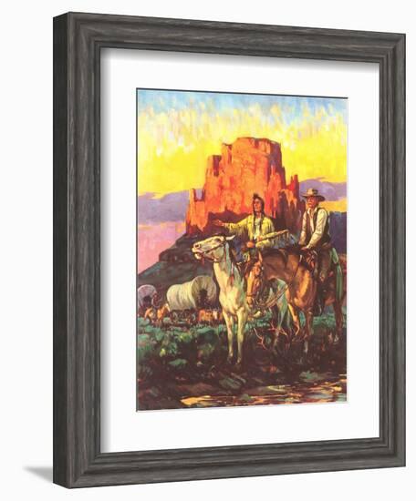 Cowboy, Indian, Covered Wagons-null-Framed Art Print