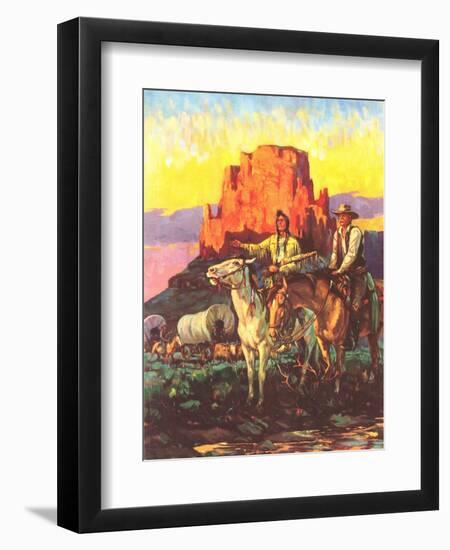 Cowboy, Indian, Covered Wagons-null-Framed Art Print