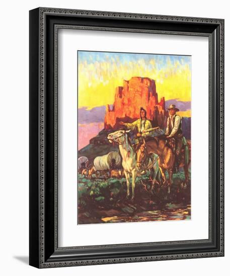 Cowboy, Indian, Covered Wagons-null-Framed Art Print