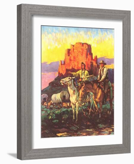 Cowboy, Indian, Covered Wagons-null-Framed Art Print