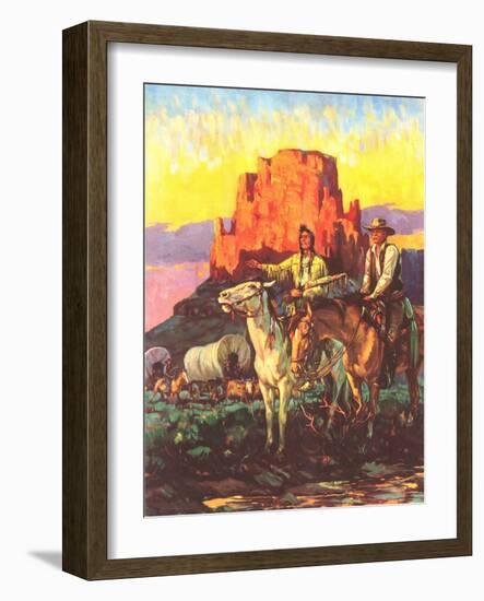 Cowboy, Indian, Covered Wagons-null-Framed Art Print