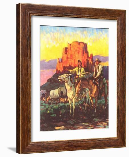 Cowboy, Indian, Covered Wagons-null-Framed Art Print