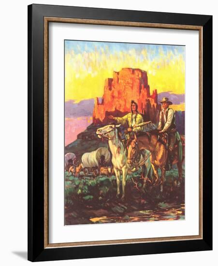 Cowboy, Indian, Covered Wagons-null-Framed Art Print