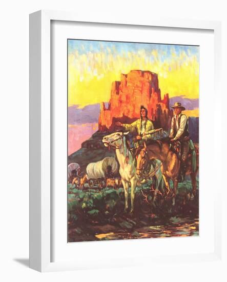 Cowboy, Indian, Covered Wagons-null-Framed Art Print