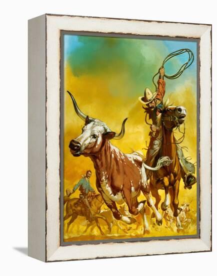 Cowboy Lassoing Cattle-Mcbride-Framed Premier Image Canvas