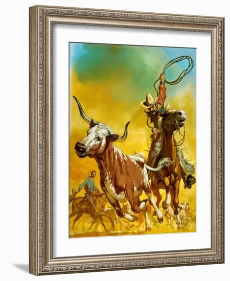 Cowboy Lassoing Cattle-Mcbride-Framed Giclee Print