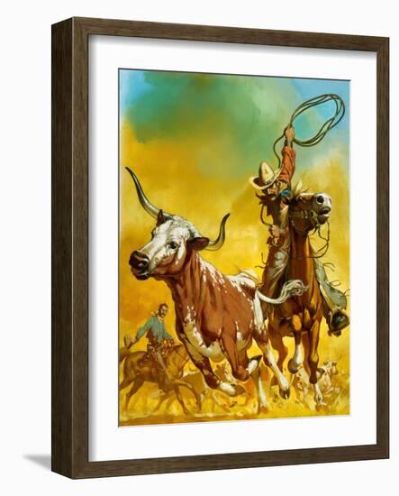 Cowboy Lassoing Cattle-Mcbride-Framed Giclee Print