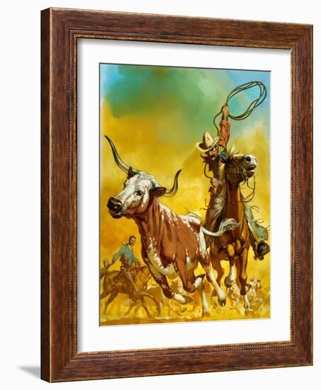 Cowboy Lassoing Cattle-Mcbride-Framed Giclee Print