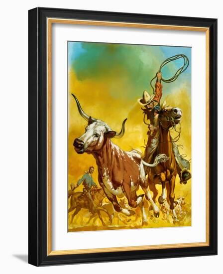 Cowboy Lassoing Cattle-Mcbride-Framed Giclee Print