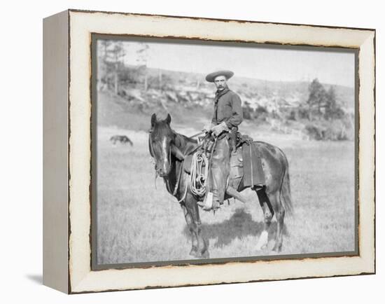 Cowboy on His Horse Photograph - South Dakota-Lantern Press-Framed Stretched Canvas