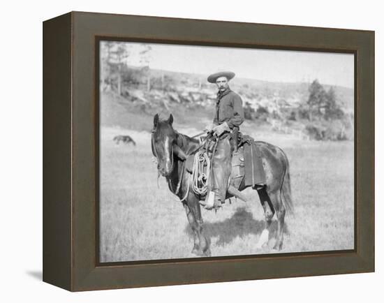 Cowboy on His Horse Photograph - South Dakota-Lantern Press-Framed Stretched Canvas