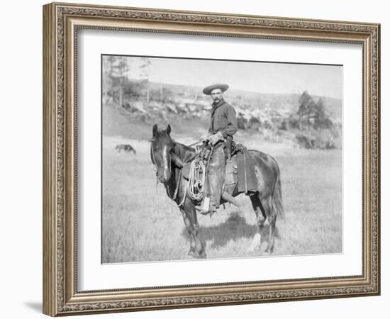 Cowboy on His Horse Photograph - South Dakota-Lantern Press-Framed Art Print