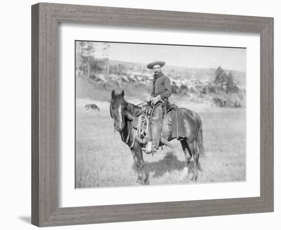 Cowboy on His Horse Photograph - South Dakota-Lantern Press-Framed Art Print