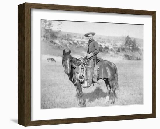 Cowboy on His Horse Photograph - South Dakota-Lantern Press-Framed Art Print