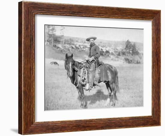 Cowboy on His Horse Photograph - South Dakota-Lantern Press-Framed Art Print