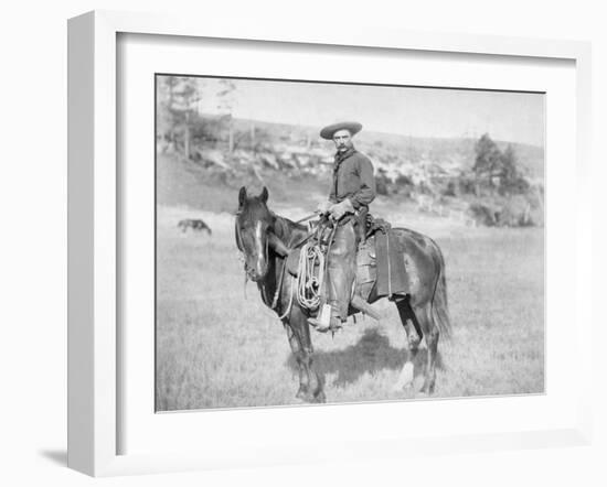 Cowboy on His Horse Photograph - South Dakota-Lantern Press-Framed Art Print