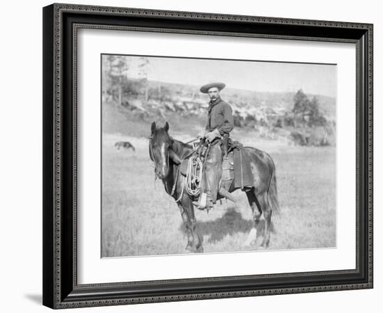 Cowboy on His Horse Photograph - South Dakota-Lantern Press-Framed Art Print