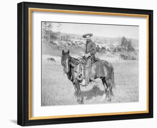 Cowboy on His Horse Photograph - South Dakota-Lantern Press-Framed Art Print