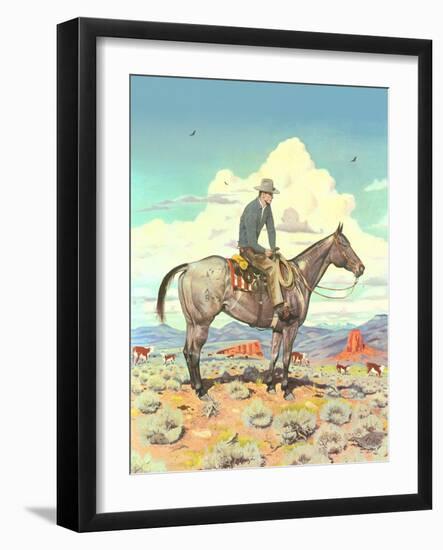 Cowboy on Horse on the Prairie-null-Framed Art Print